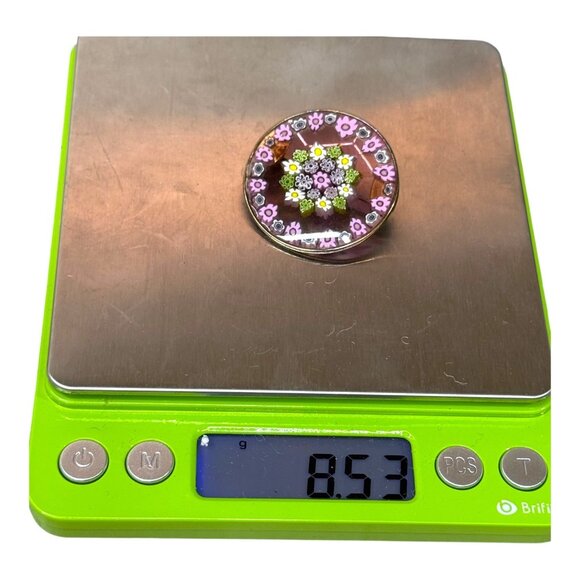 Vintage Millefiori Italy Art Glass Brooch 925 Sterling Silver Floral Design Pin - Picture 5 of 5